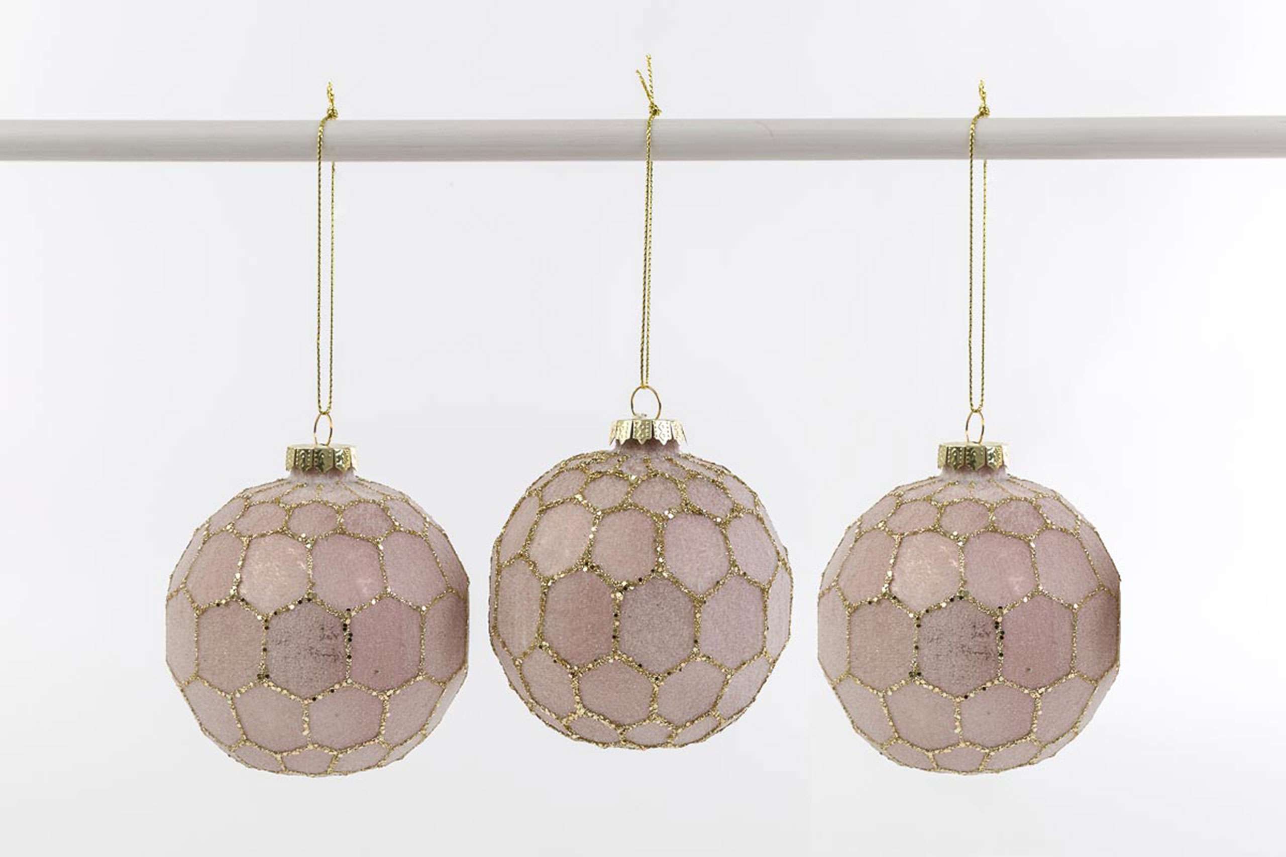 Set 3 Palline di Natale in Vetro Rosa e Oro Ø 8 – Le Stelle - immagine 2