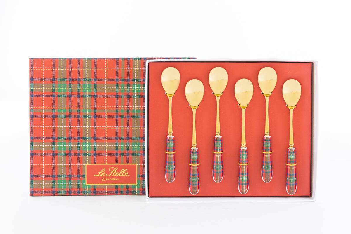 Set 6 Cucchiaini Natalizi Decorazione Tartan Collezione Natale Le Stelle - immagine 2