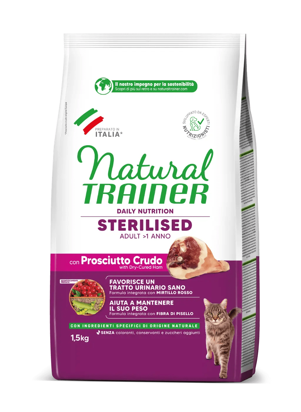 Natural Trainer DAILY NUTRITION STERILISED ADULT CON PROSCIUTTO CRUDO 1,5 kg - immagine 2